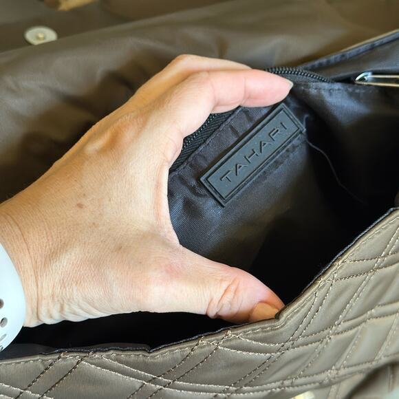 Tahari Brown quilted soft fabric‎ shoulder bag - Picture 2 of 5